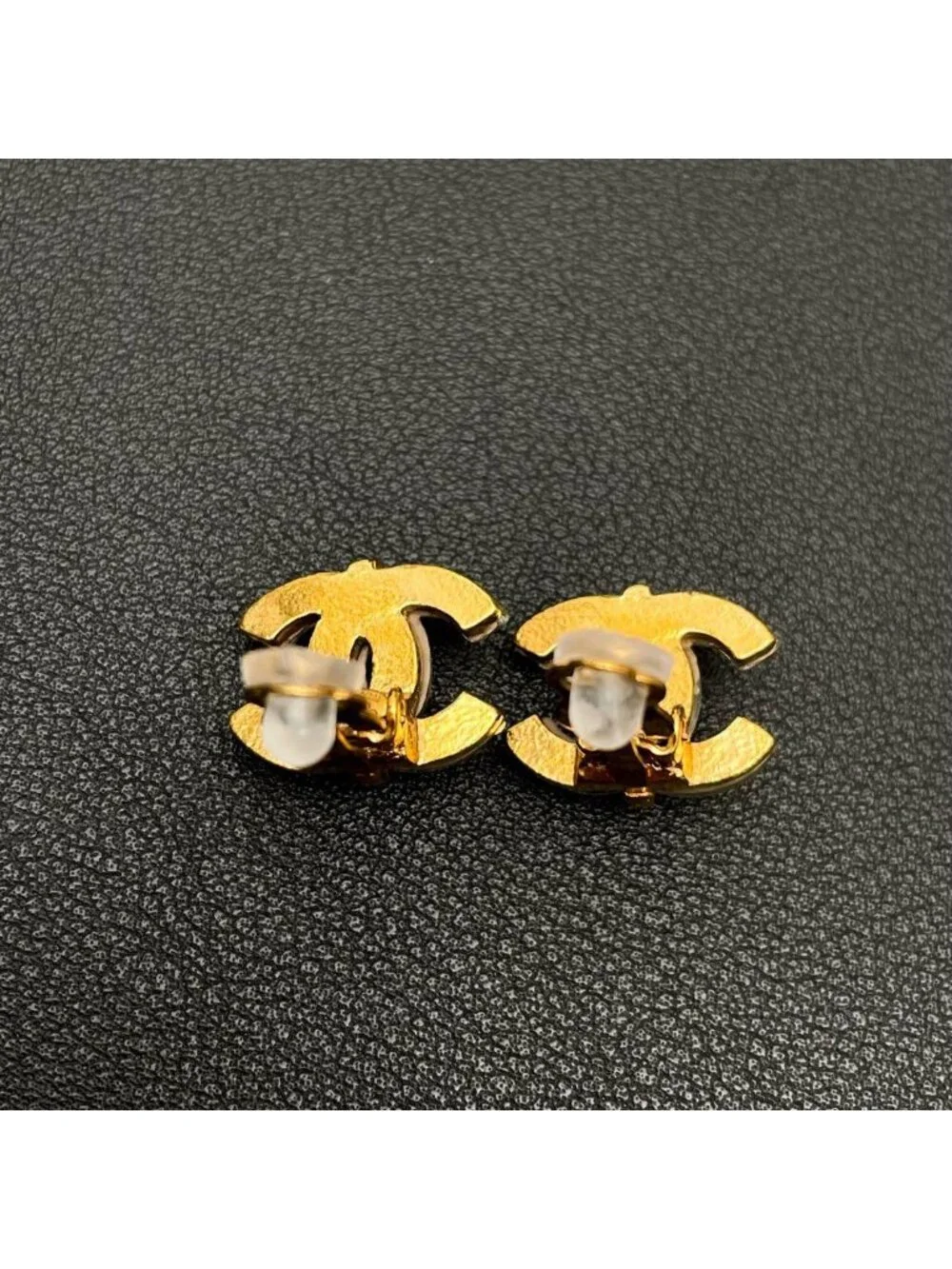 Chanel CC Logo Earrings Clear Gold Icon Coco